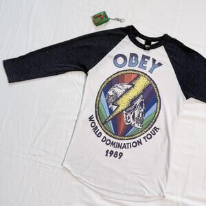Obey Graphic Baseball T-Shirt - S - World Domination Tour